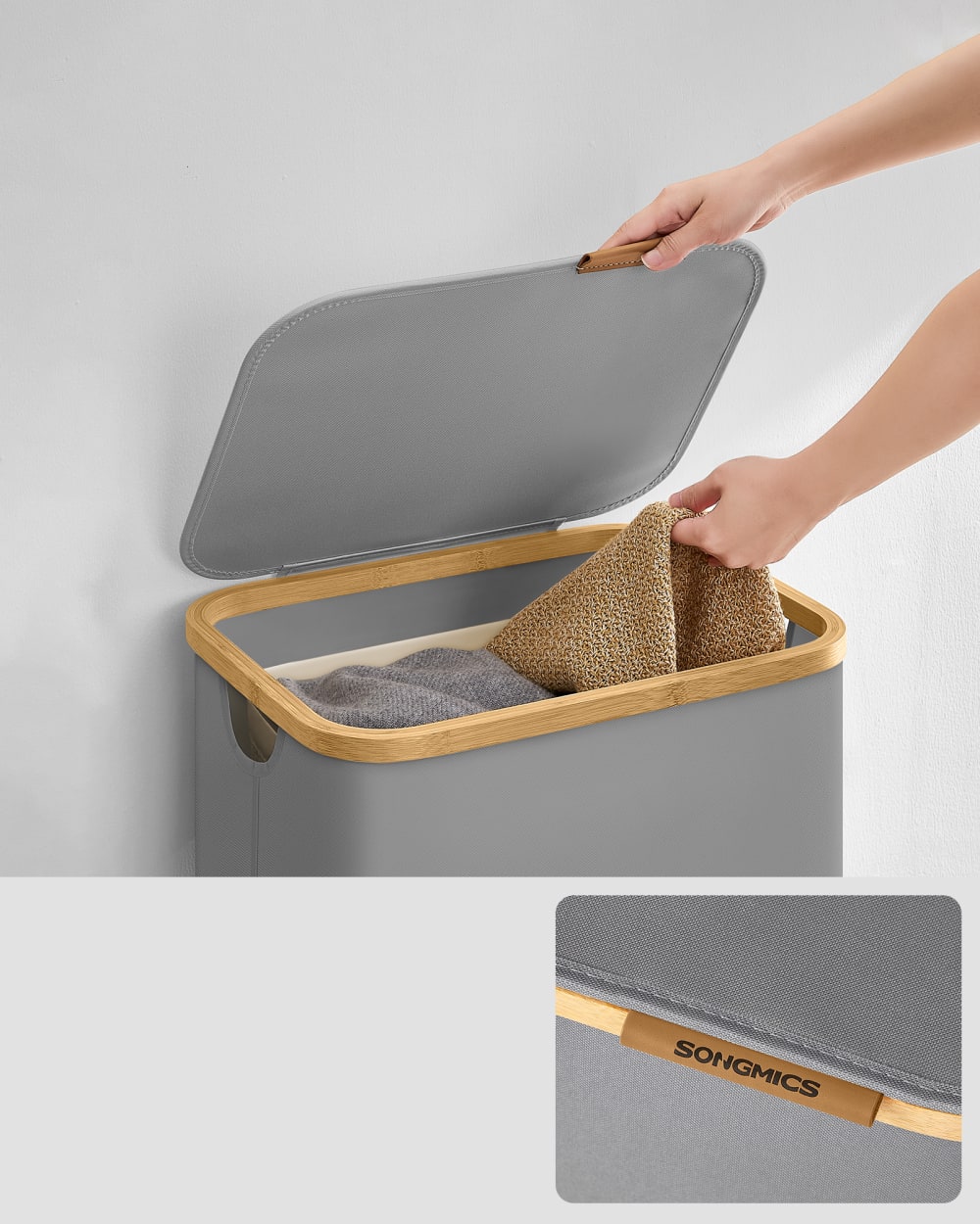 Panier à linge mince avec couvercle 90l 42 x 32 x 705 cm gris — vue 4