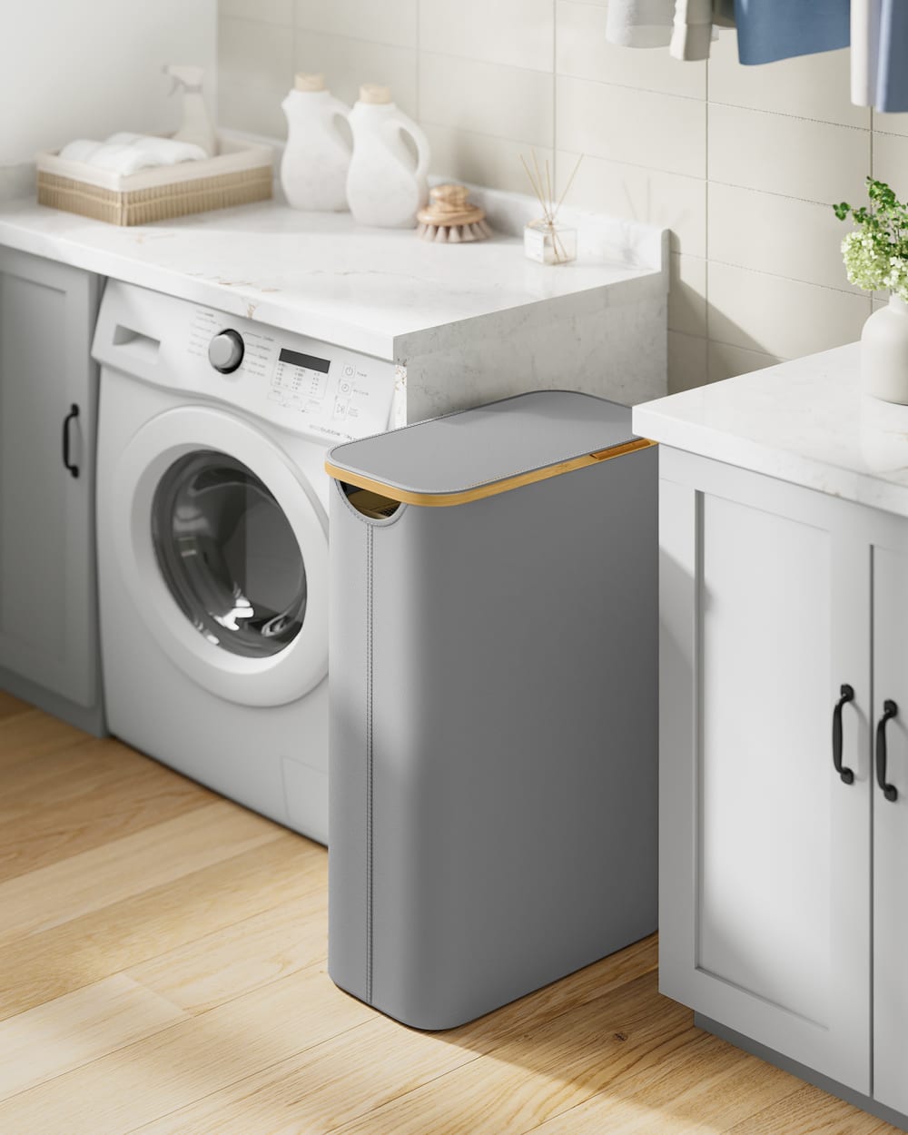 Panier à linge avec couvercle pliable 65 l 42 x 22.5 x 70.5 cm gris