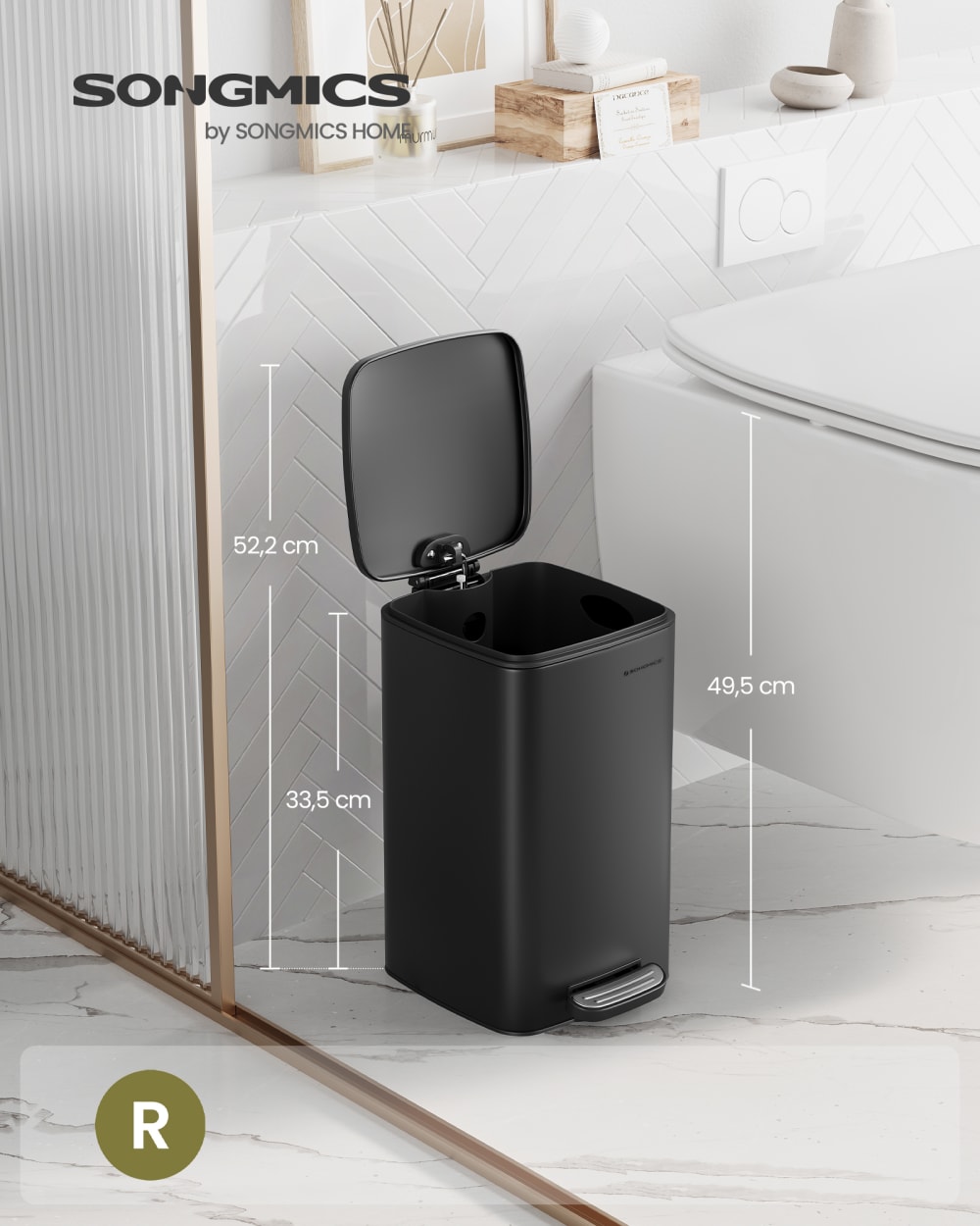 papelera de bano 8 litros con pedal de acero negro