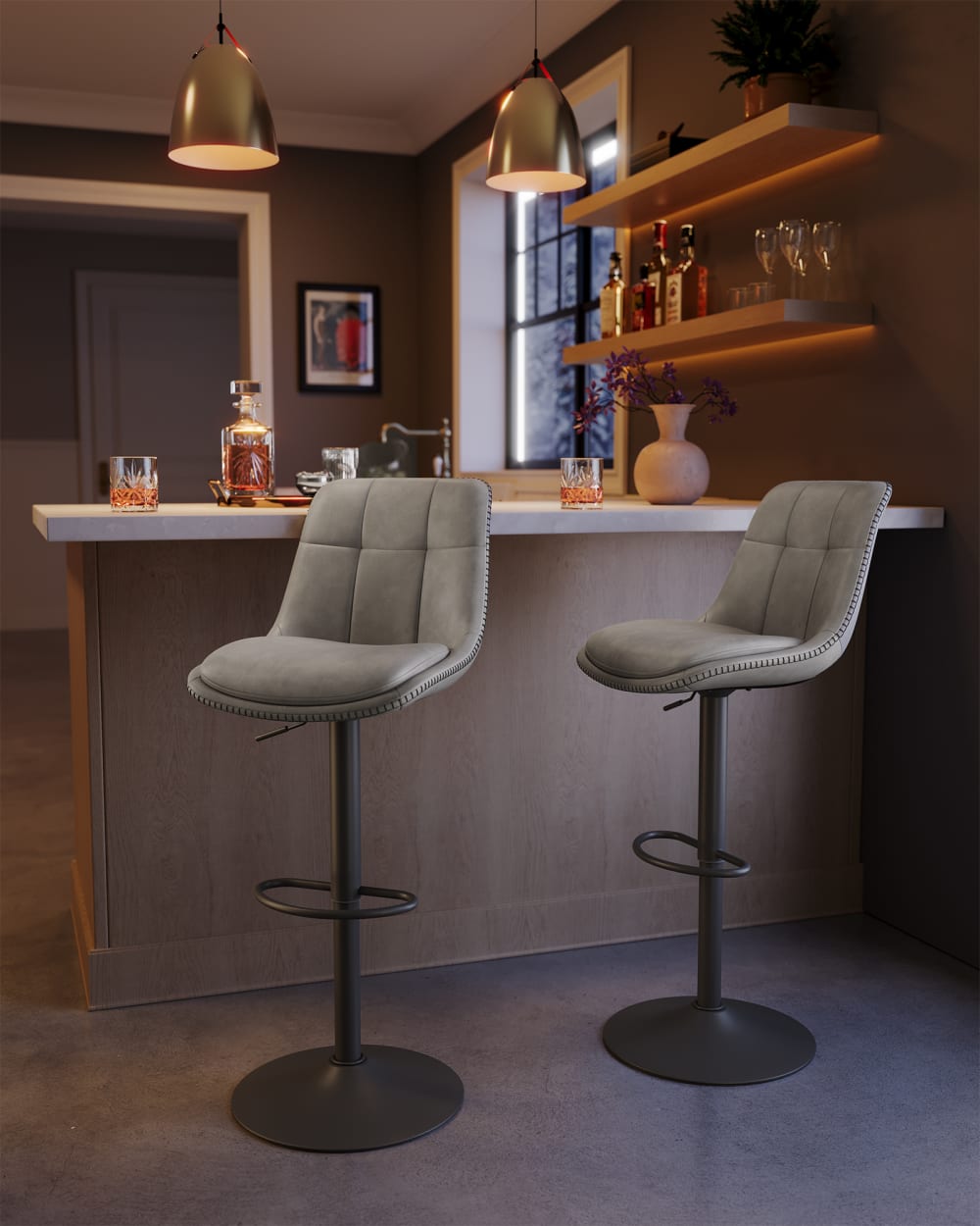 Ensembles de 4 tabourets de bar hauteur réglable gris - Maisons du Monde