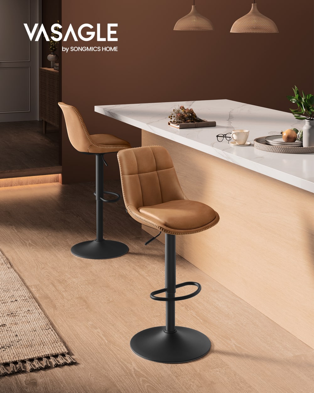 Tabourets de bar pivotants hauteur réglable marron et noir - Maisons du Monde
