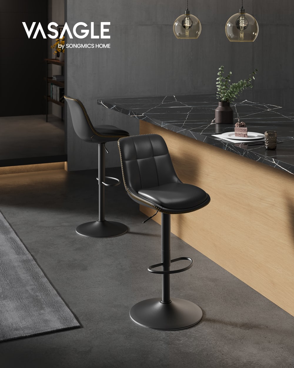 Tabourets de bar pivotants hauteur réglable avec dossier noir - Maisons du Monde