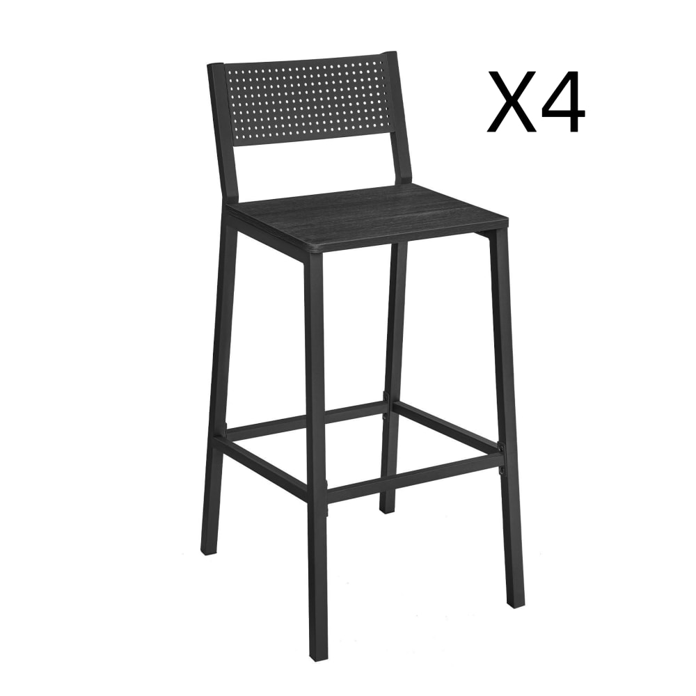 VASAGLE Ensembles de 4 tabourets de bar boisé noir style industriel Noir Acier - 43x97x51cm