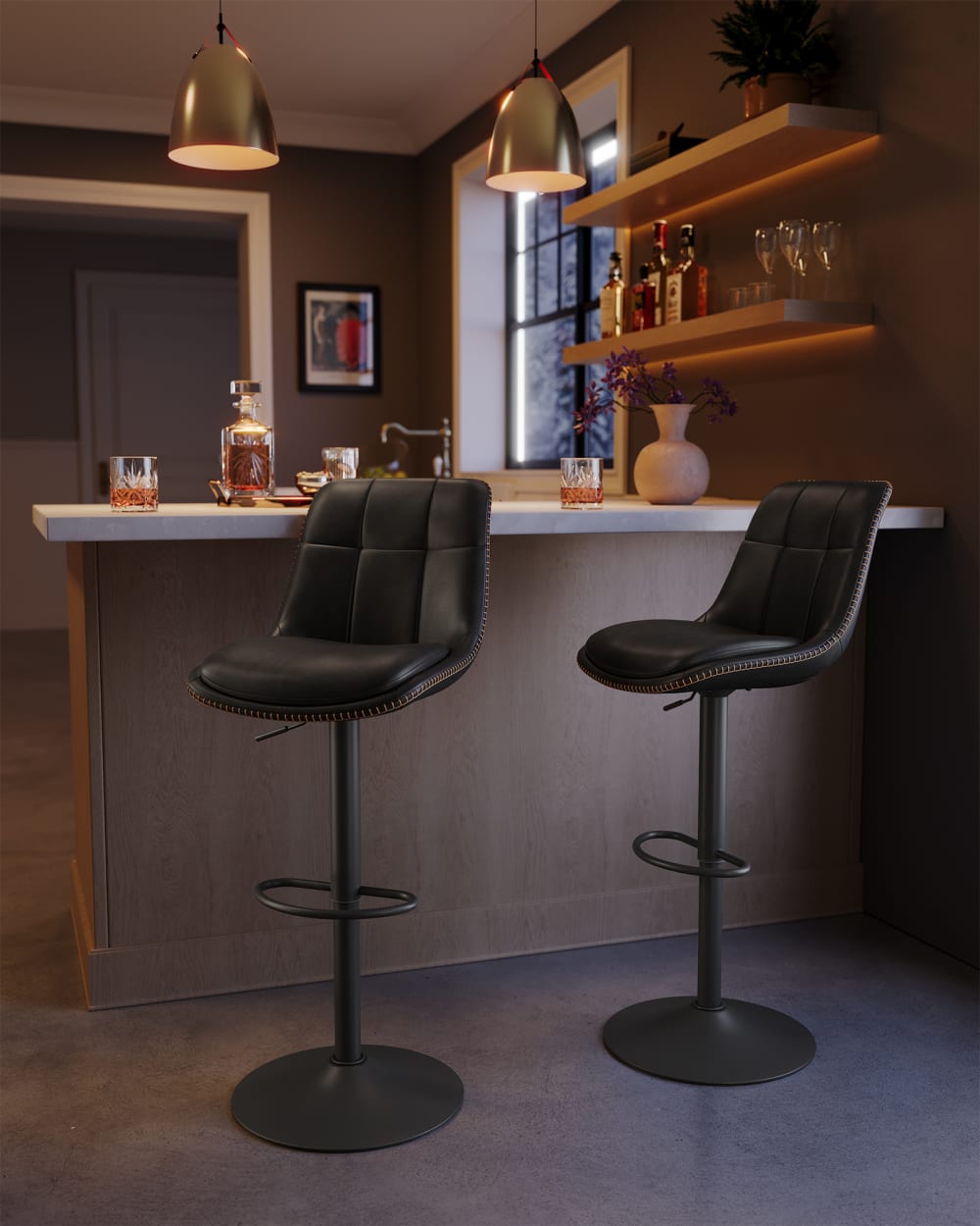 Ensembles de 4 tabourets de bar pivotants rembourrés noirs noir - Maisons du Monde