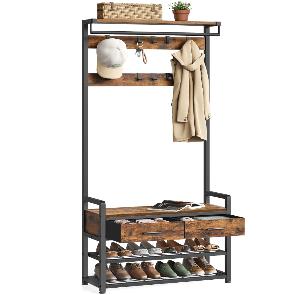 VASAGLE Portant d'entrée 80.4 x 30 x 181.6 cm marron et noir style industriel Marron Panneau De Particules - 80x182x30cm