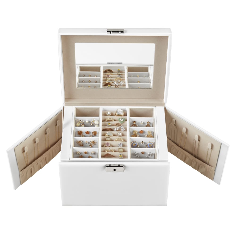 SONGMICS Boîte à bijoux 4 niveaux avec 3 grande capacité de stockage blanc style contemporain - Panneau De Particules