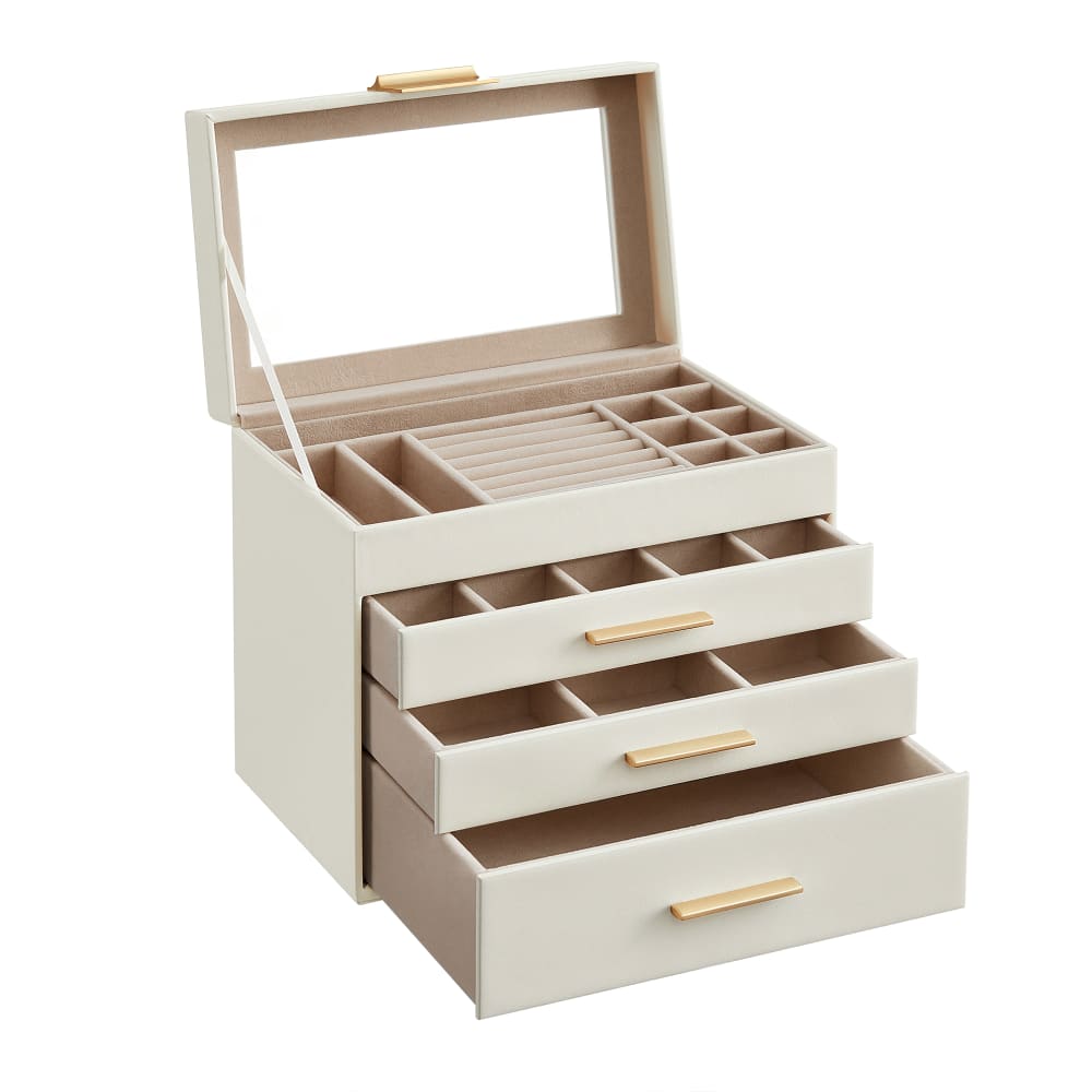 Boîte à bijoux écrin à accessoires 4 niveaux 3 tiroirs moderne blanc n — Beyit