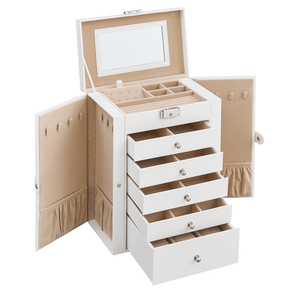 SONGMICS Boîte à bijoux 6 niveaux avec 5 grande blanc et beige style contemporain - Panneau De Particules