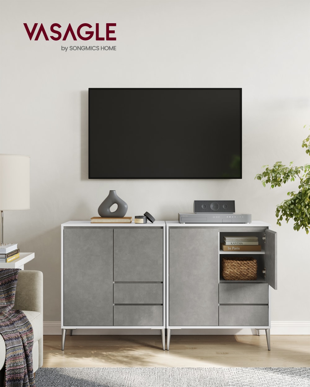 Meuble de rangement moderne 70 x 40 x 85 cm blanc et gris - Maisons du Monde