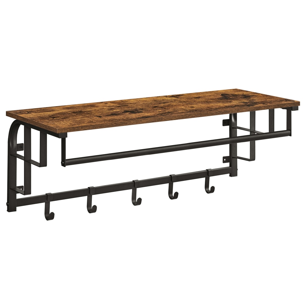 Étagère murale avec 5 crochets amovibles 30 x 80 x 27 cm marron