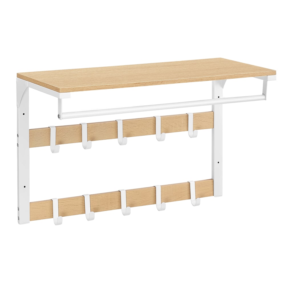 Porte-manteau mural avec 10 crochets sur 2 rangées chêne et blanc