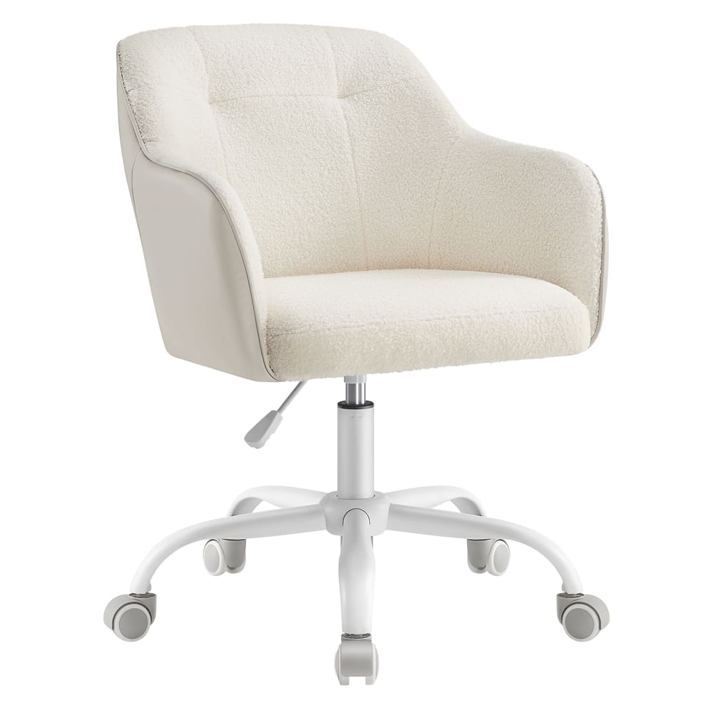 Chaise de bureau pivotante de bureau réglable beige et blanc