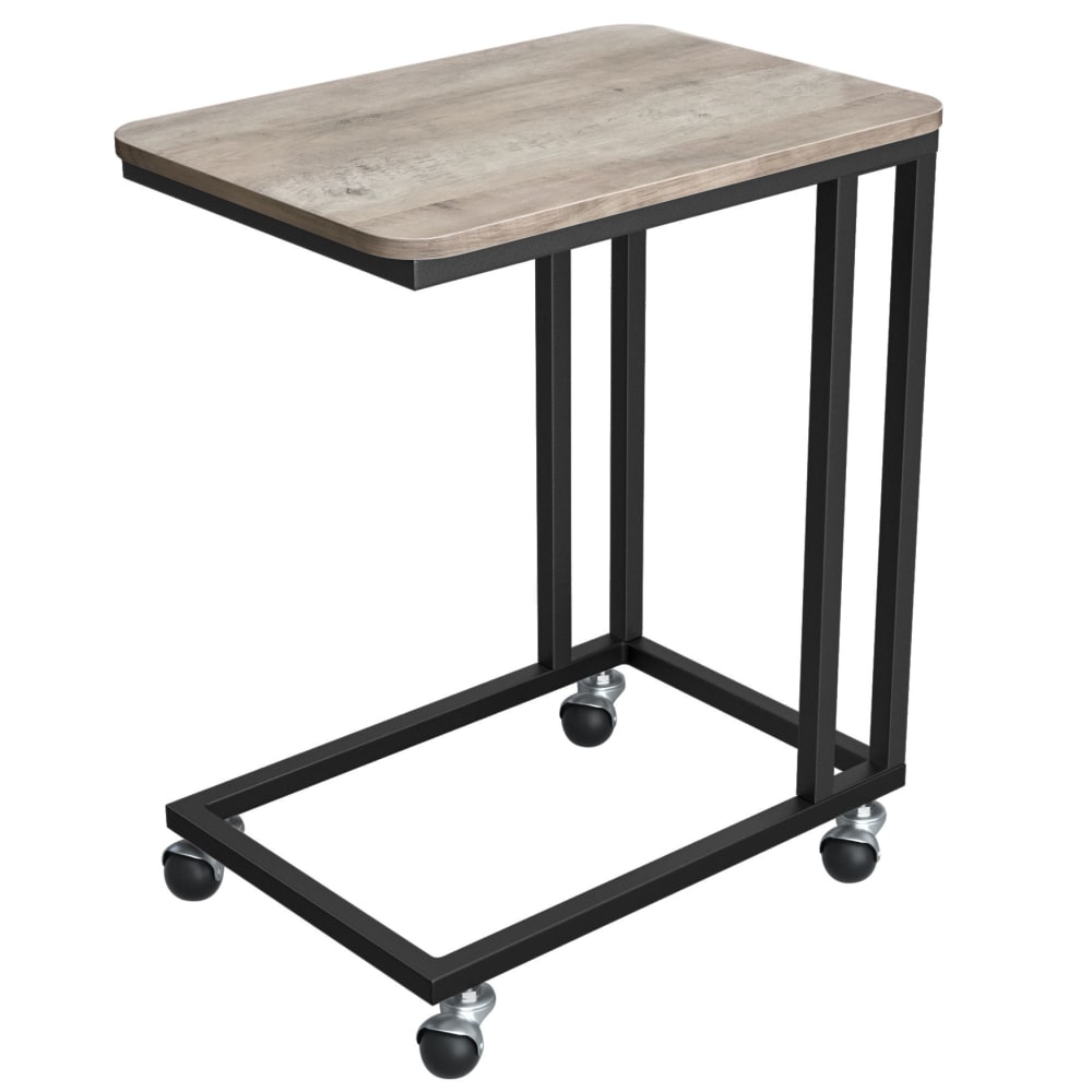 Table d'appoint avec roulettes effet bois acier blanc crème Table d'appoint avec roulettes effet bois acier blanc crème
