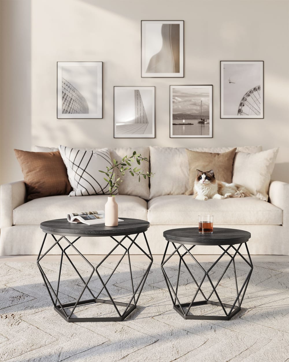 Tables basses ronde effet bois acier noir - Maisons du Monde