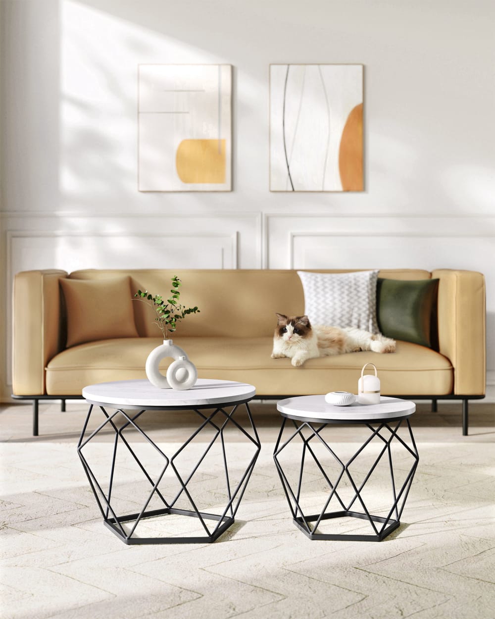 Tables basses ronde moderne cadre en acier blanc noir - Maisons du Monde