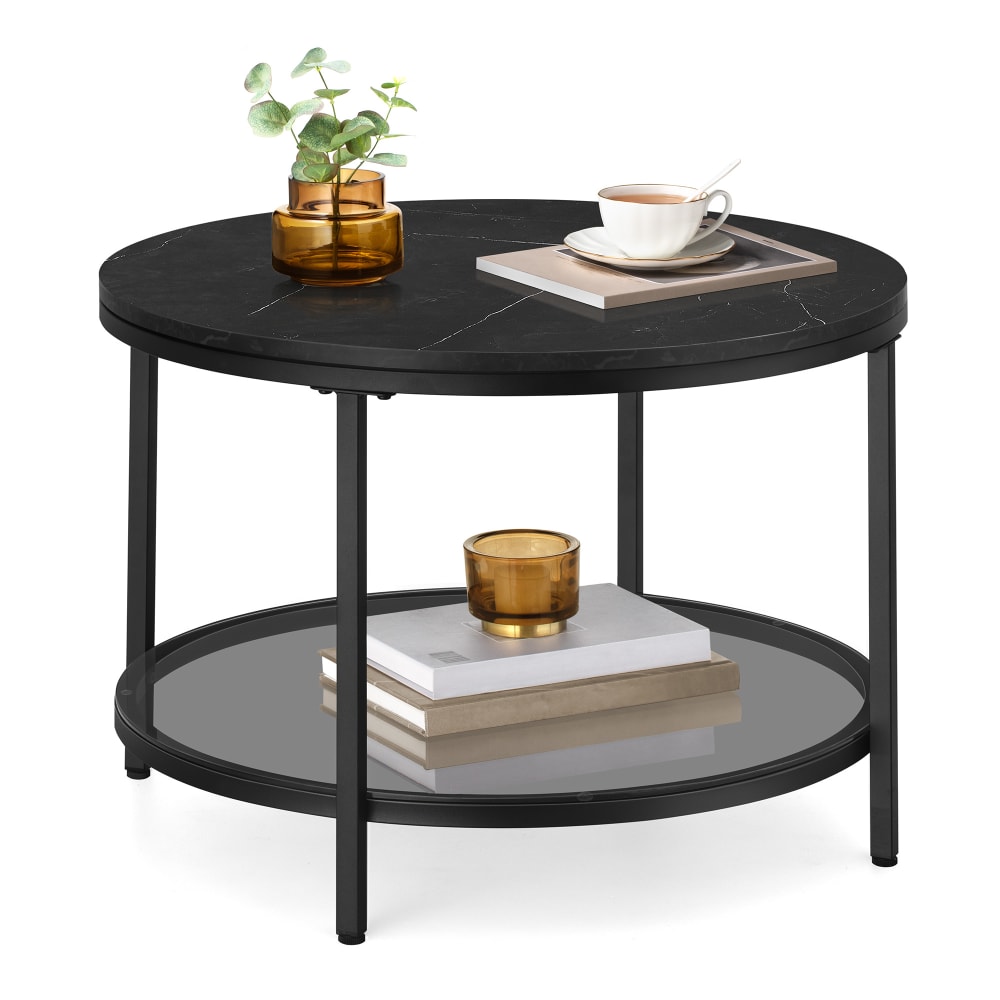 VASAGLE Table basse de salon canapé apéro façon marbre support en verre noir style contemporain Noir Panneau De Particules - 65x46x65cm