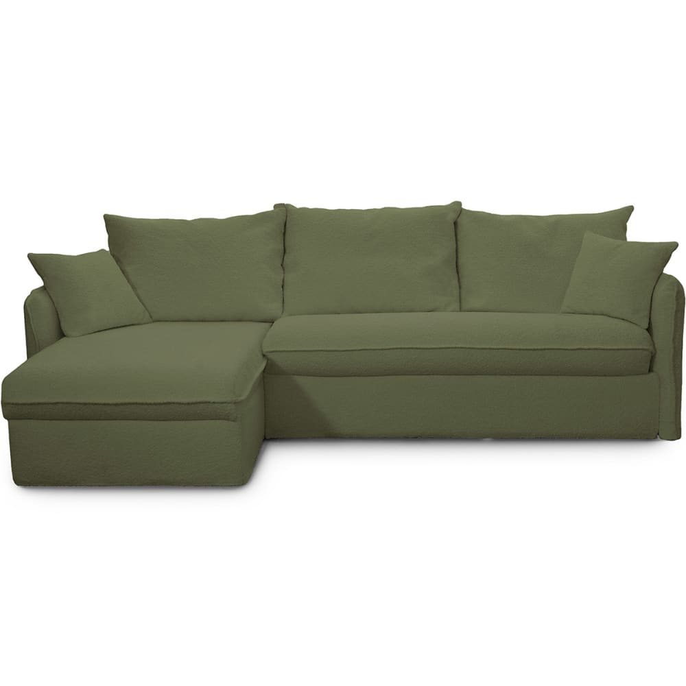 Canapé d'angle convertible express 5 places en tissu bouclette vert