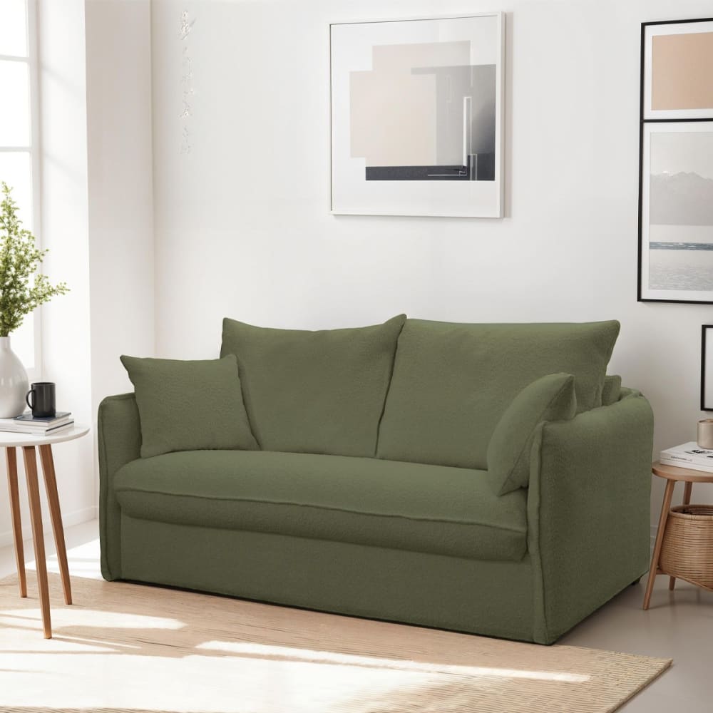 Canapé convertible express 3 places en tissu bouclette vert kaki - Maisons du Monde
