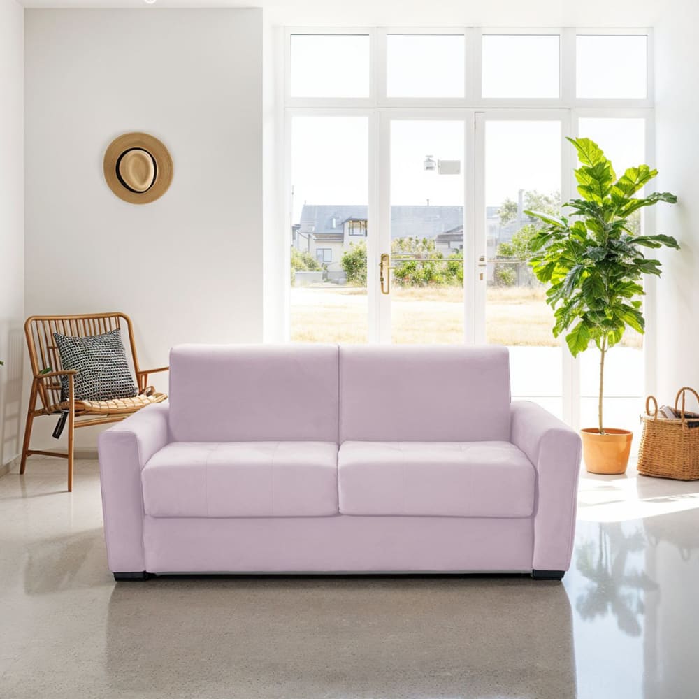 Canapé convertible express 3 places en velours rose pâle