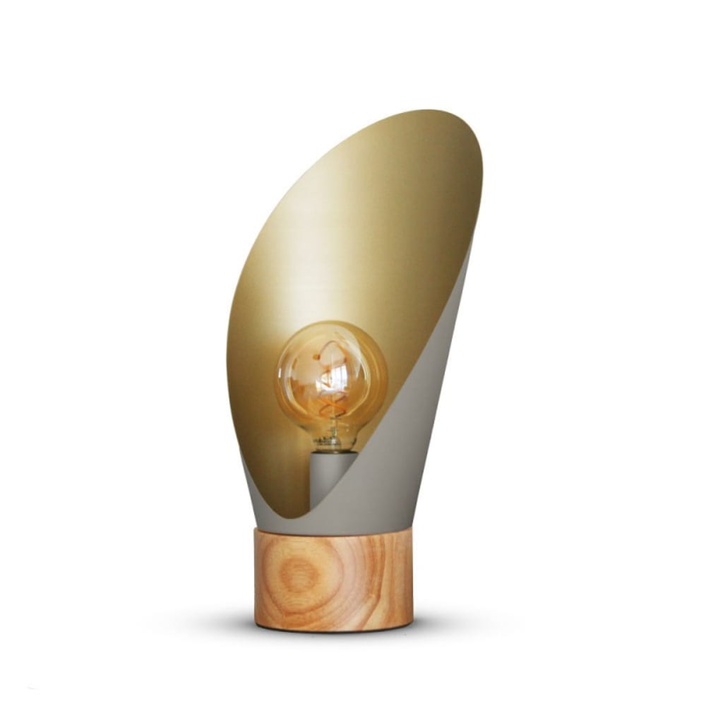 Millumine Lampe de table en métal gris taupe et socle en bois