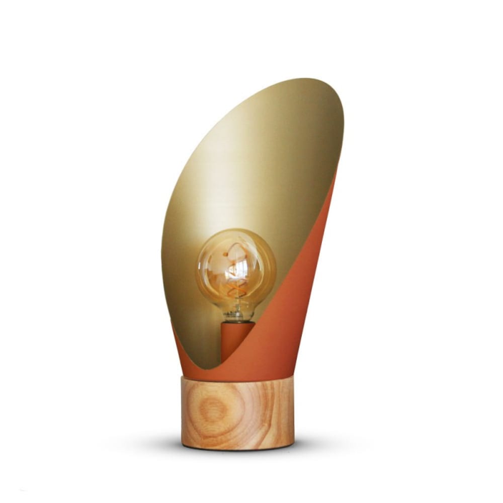 Lampe de table métal orange et socle en bois - Maisons du Monde