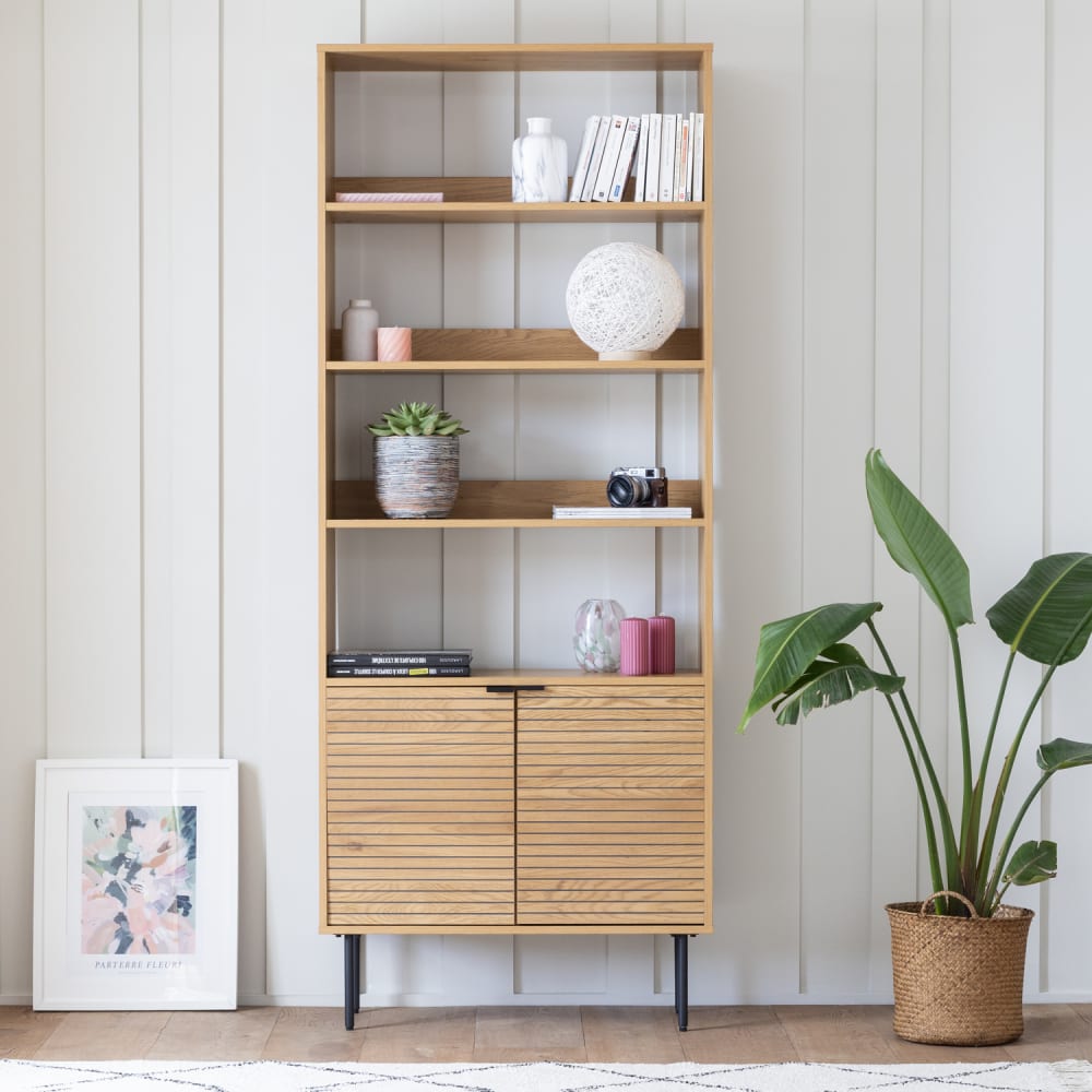 Happy Garden Bücherregal aus Holz 4 Regale und 2 Türen style classic chic Braun Spanplatte