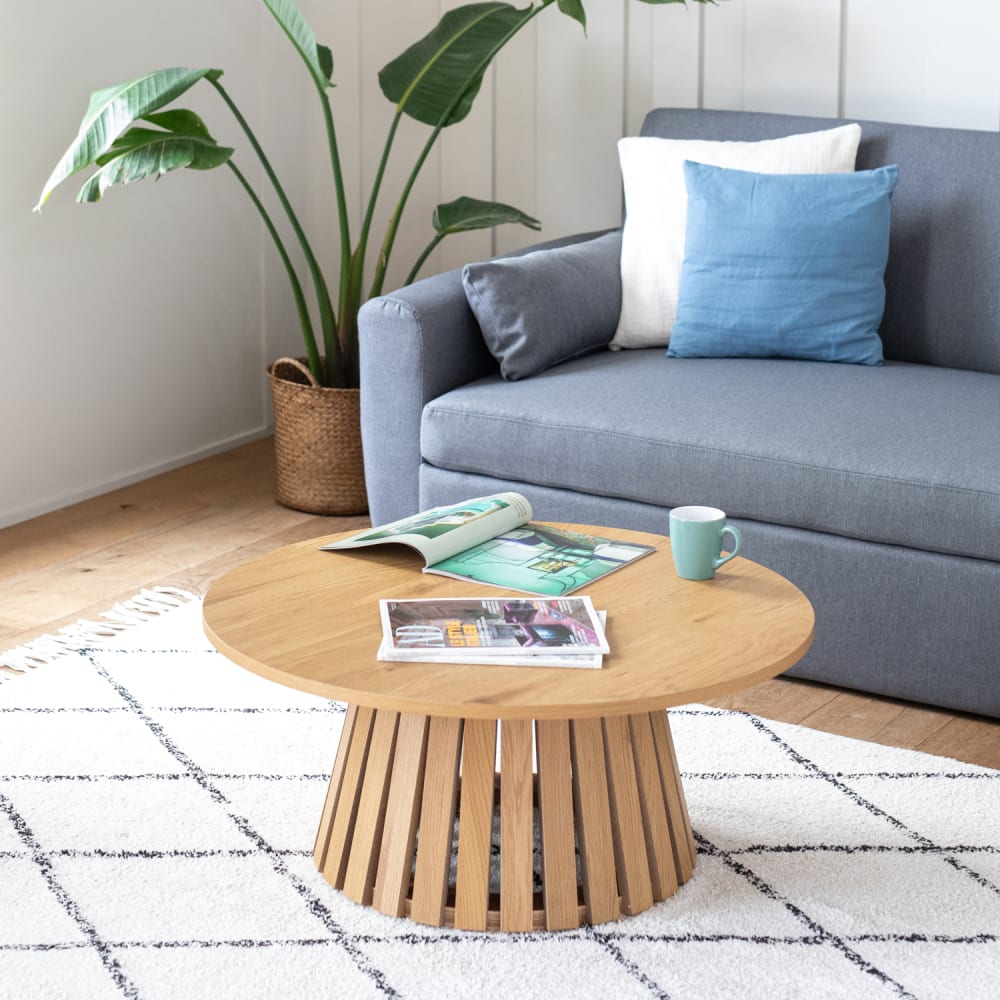 Happy Garden Runder Couchtisch im skandinavischen Stil 80cm style modern Braun Spanplatte