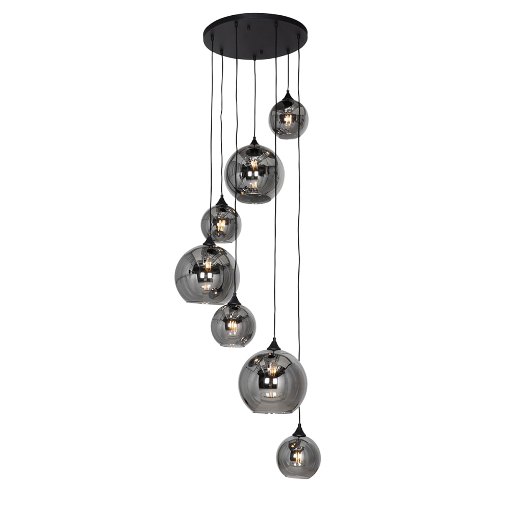 Lampe suspension noire verre fumé ronde 7 lumières