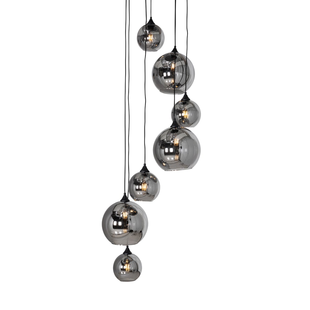 Lampe suspension noire verre fumé ronde 7 lumières