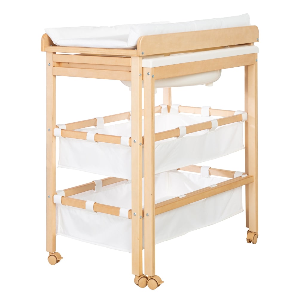 Table à langer avec baignoire et matelas blanc en bois nature - image 3