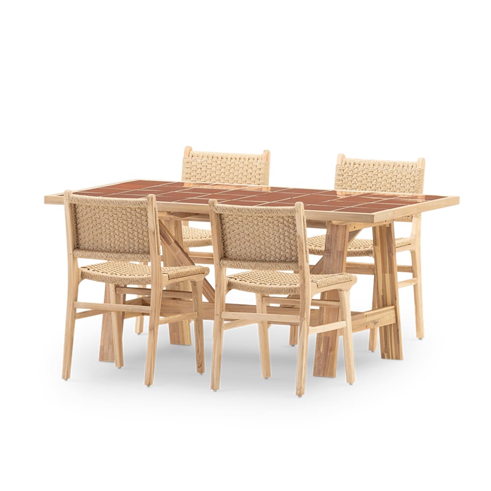 Set repas 4 places table céramique terre cuit 168x87