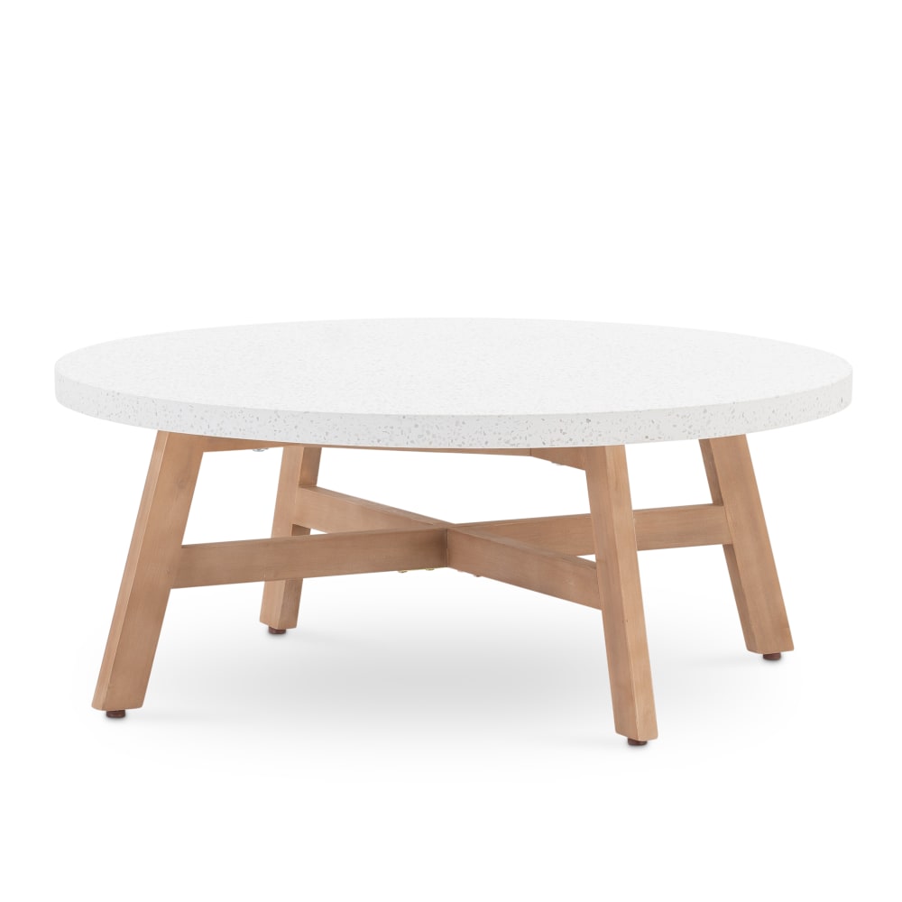 Defora Home Garten Couchtisch rund Holz und Terrazzo D100 Weiß Holz