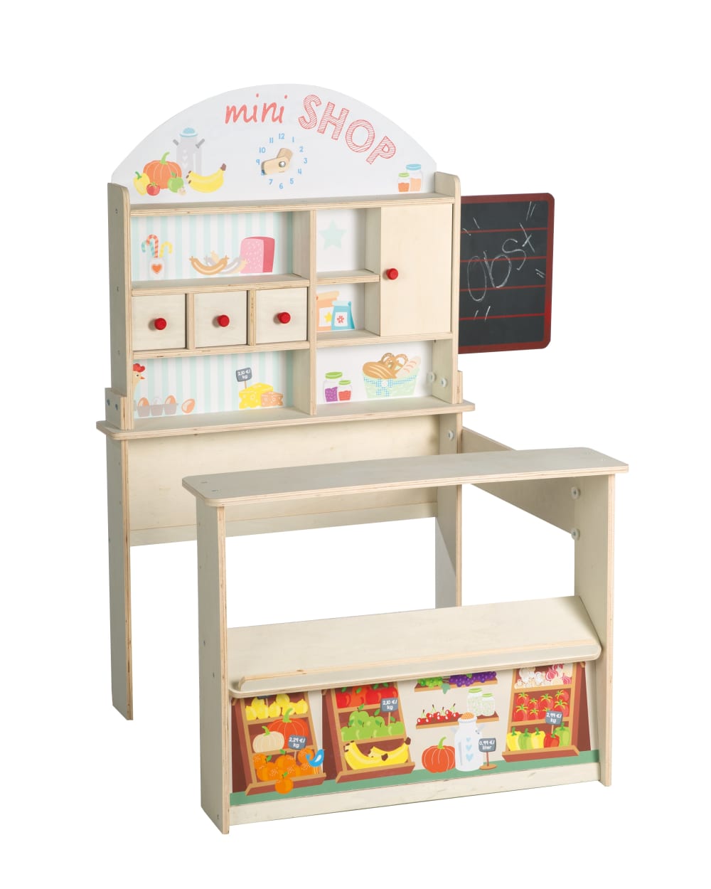 roba Kaufladen mit Theke, Tafel & Schiebetür, Holz natur BRAUN SPANPLATTE Kinder