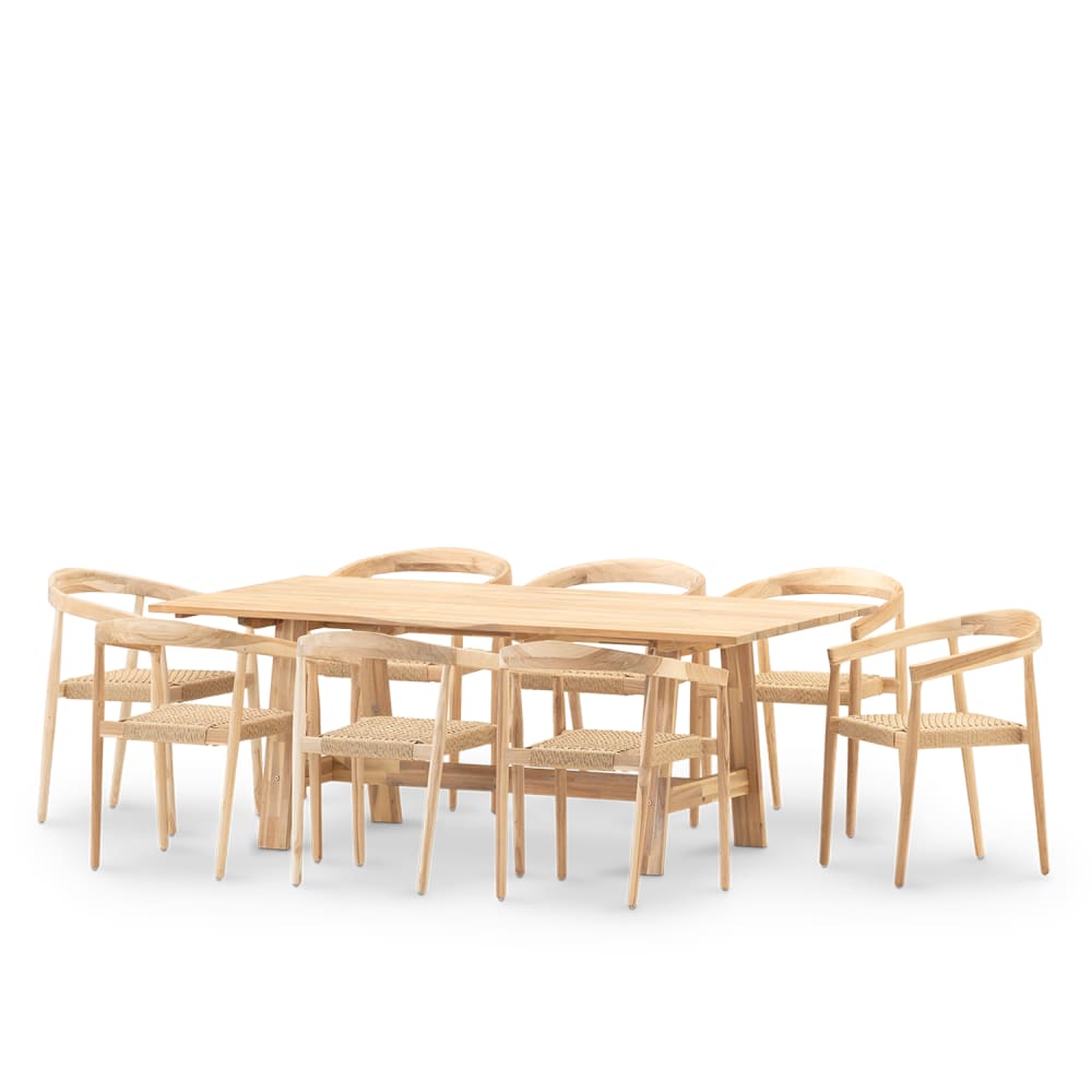 Set repas 8pl table en bois 200x100