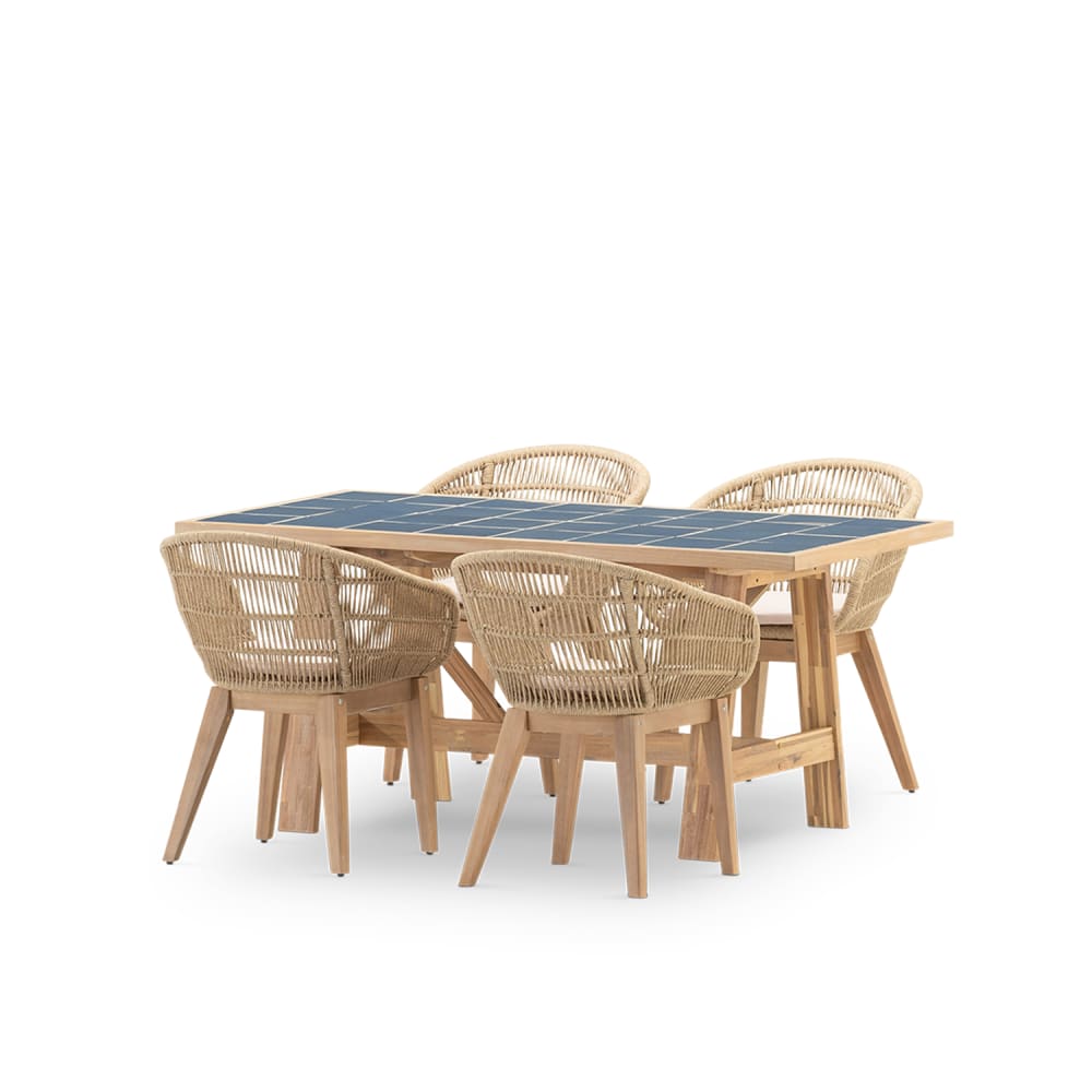 Set de repas 4pl table céramique bleue 168x87