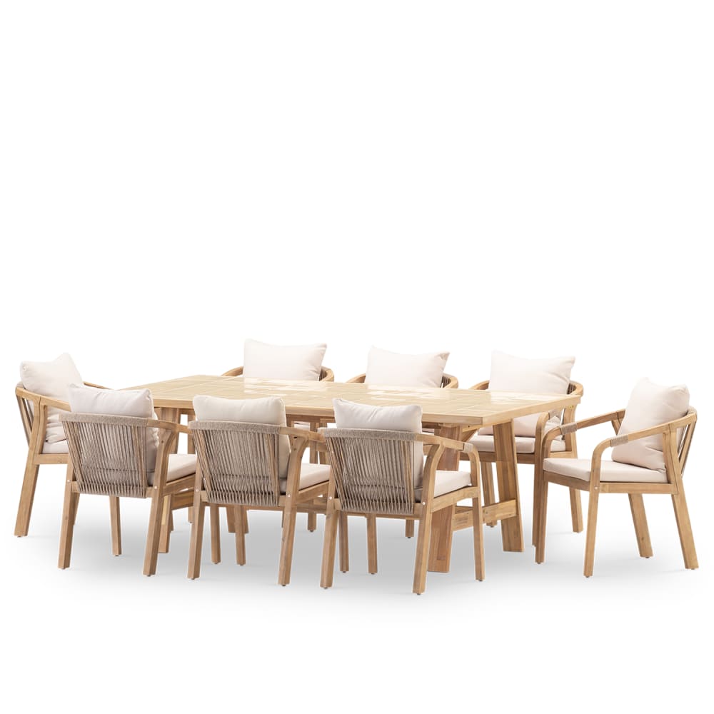 Set repas 8 personnes table céramique beige 205x105