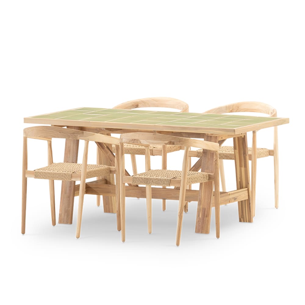 Set repas 4pl céramique vert clair 168x87 et fauteuil