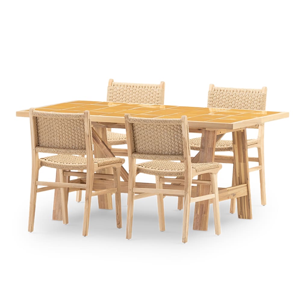Set repas 4 places table céramique moutarde 168x87