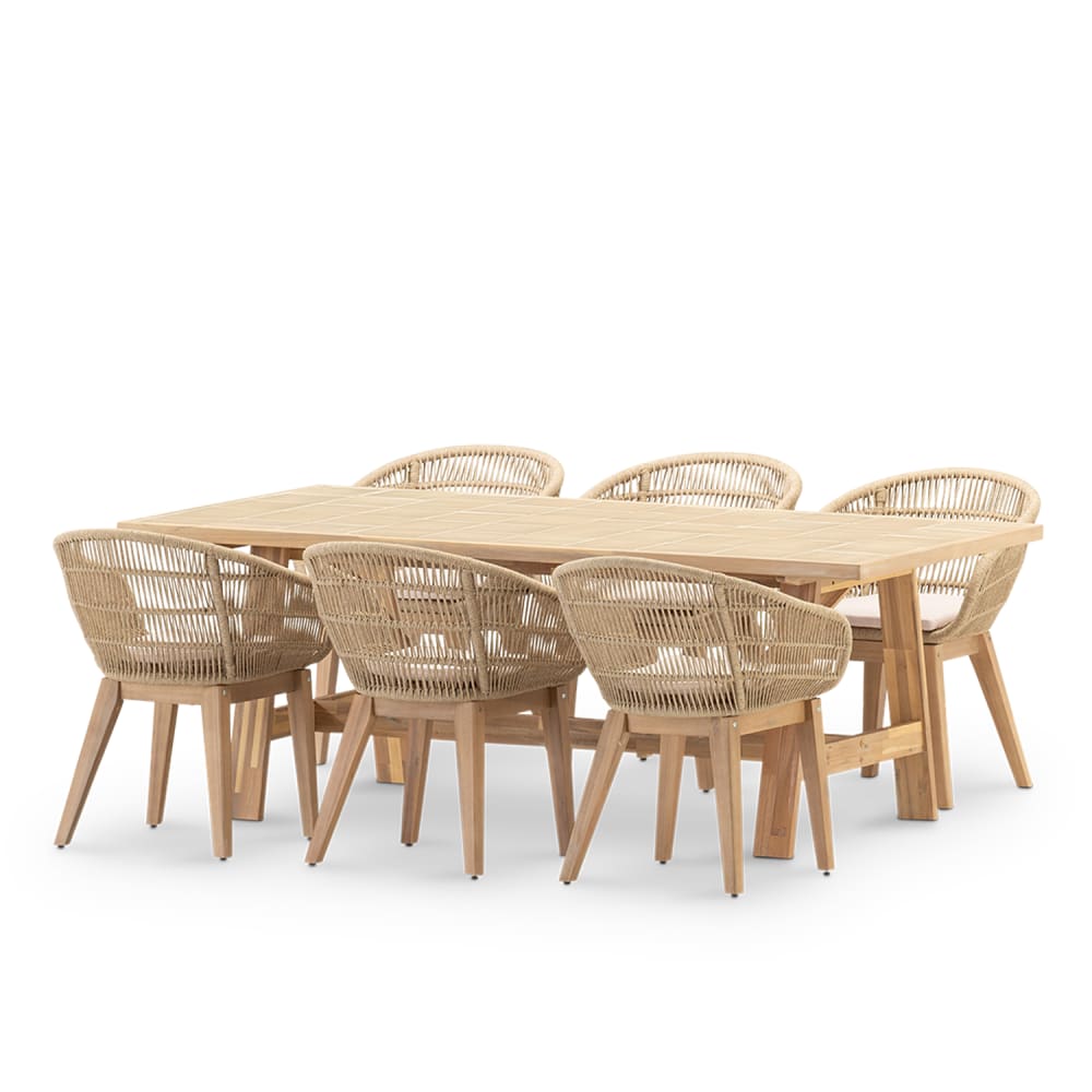 Ensemble de table et 6 chaises table céramique beige 205x105