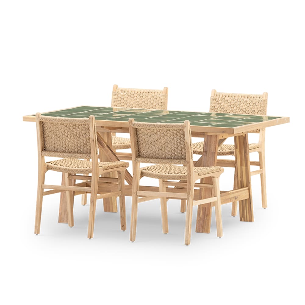 Set repas 4 places table céramique verte 168x87