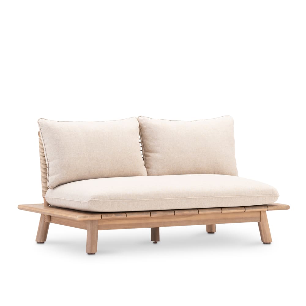 Canape 2 places en bois et corde beige