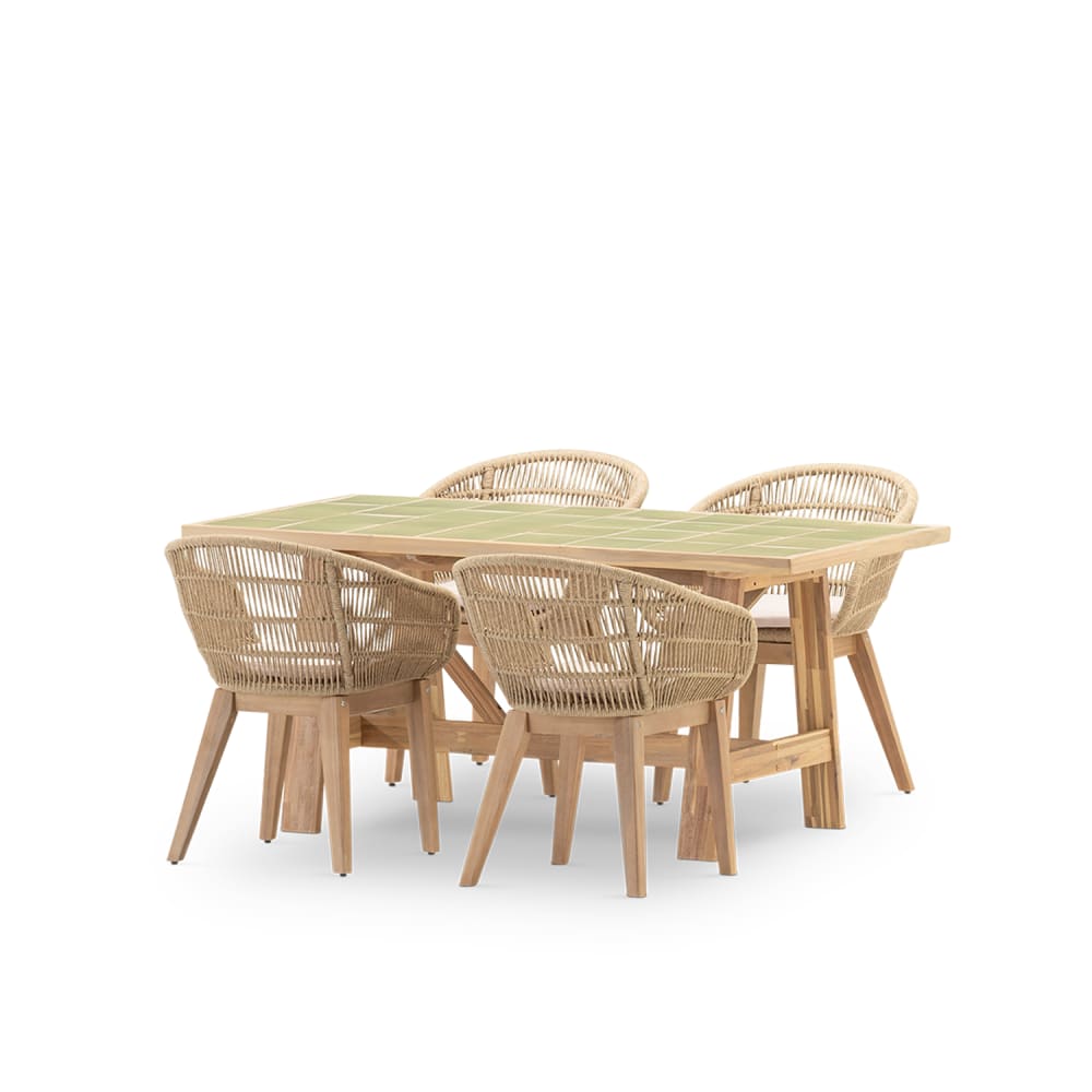 Ensemble de table et 4 chaises table céramique vert clair 168x87