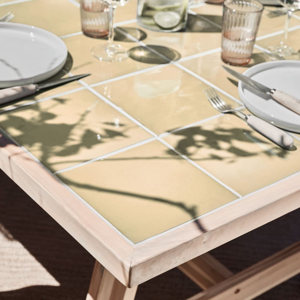 Set de repas jardin 6 pl table céramique beige 168x87 - Maisons du Monde
