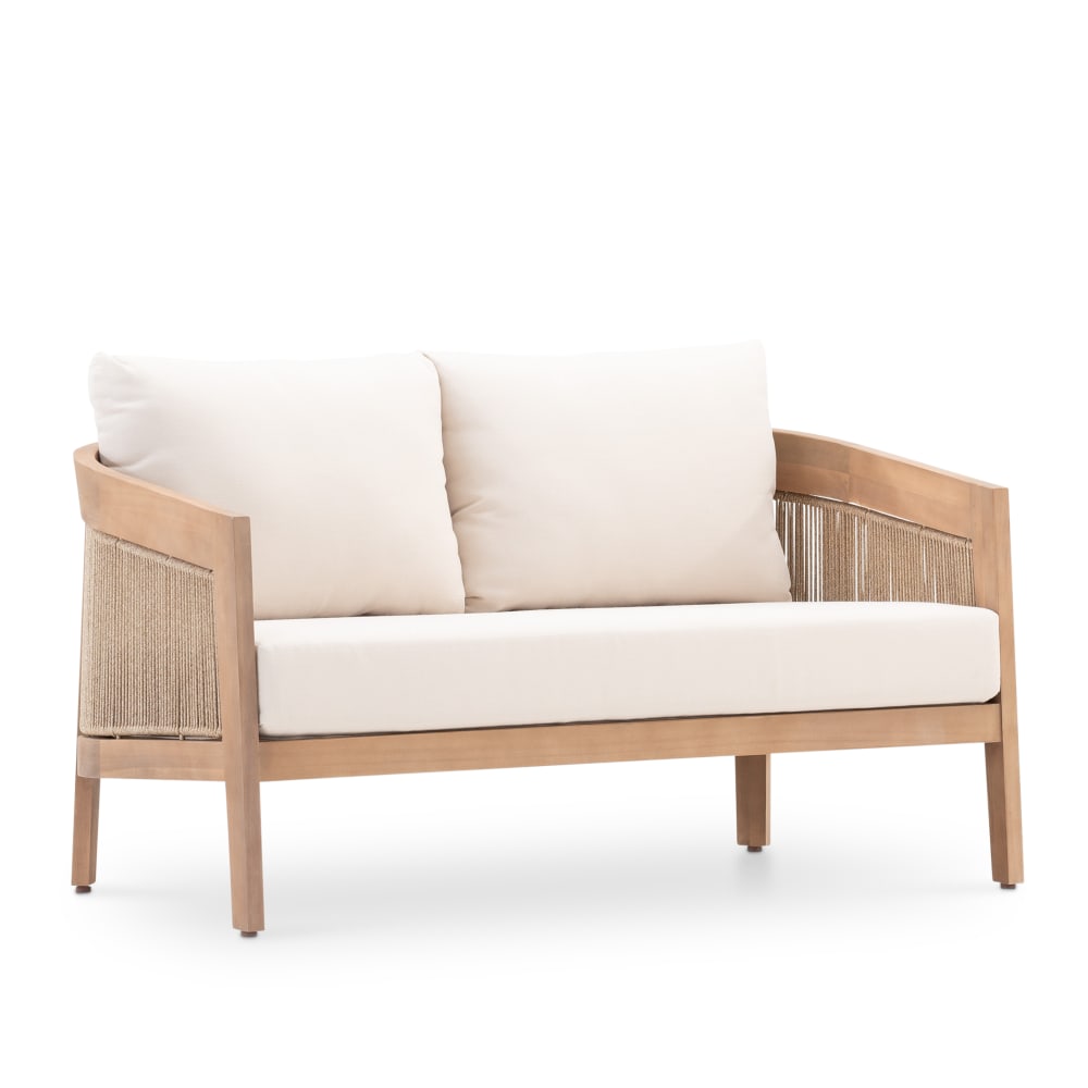 Canape jardin 2 places en bois et corde beige
