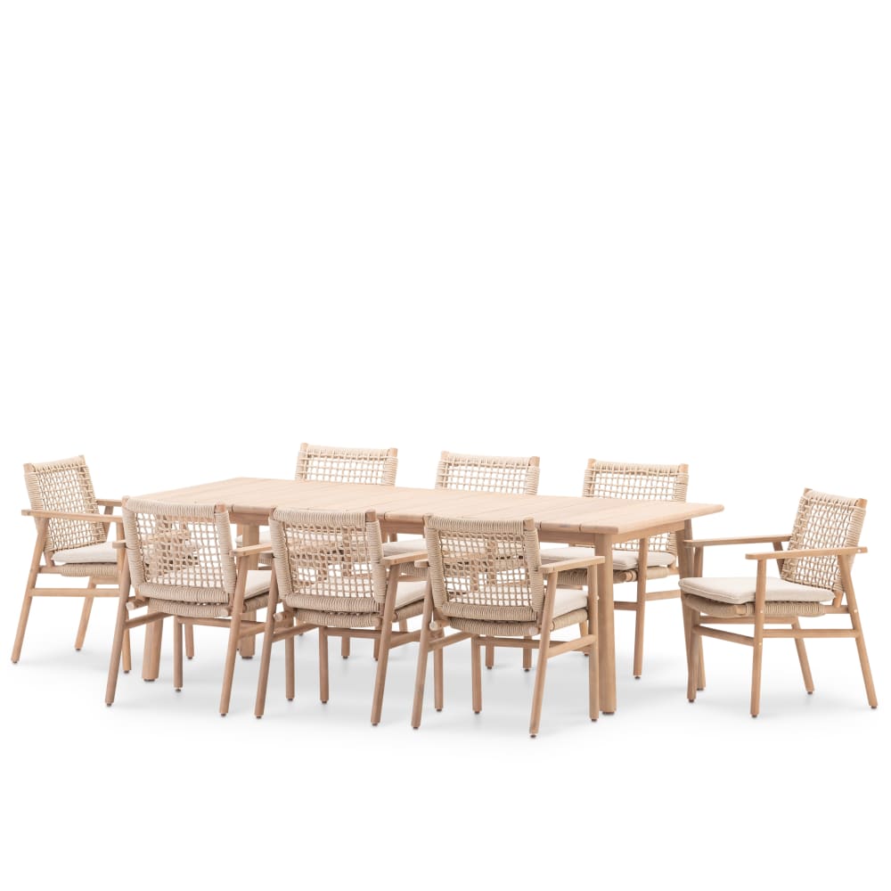 Defora Home Garten Esstischgarnitur 8 Sitzer Tisch 226x100 Beige Holz