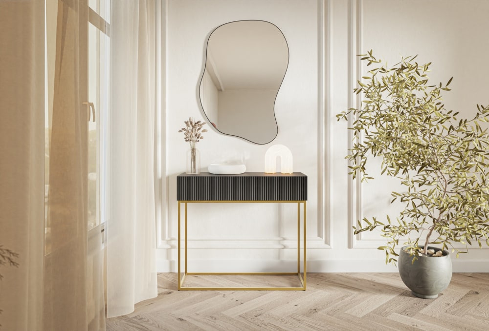 Table console noire avec pieds dorés 90x32 cm