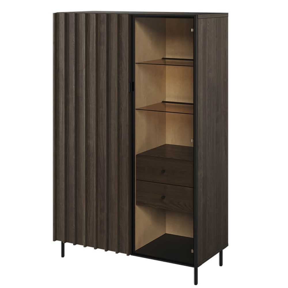 Vitrine 2 portes avec éclairage LED effet frêne noir 92x44 cm