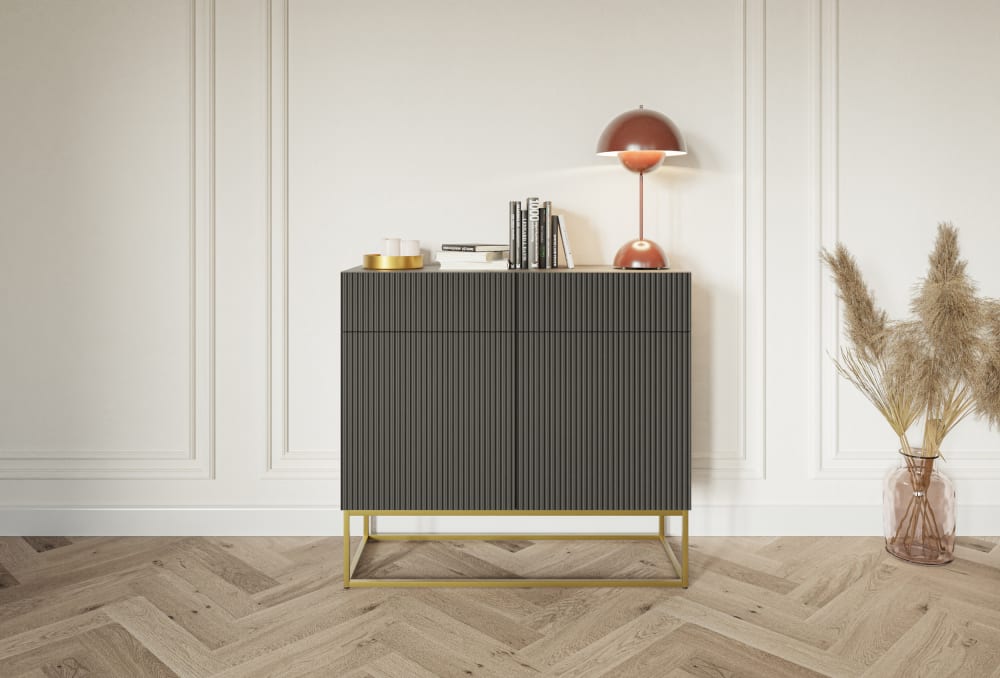 Commode à deux portes avec deux tiroirs noirs 100x38 cm