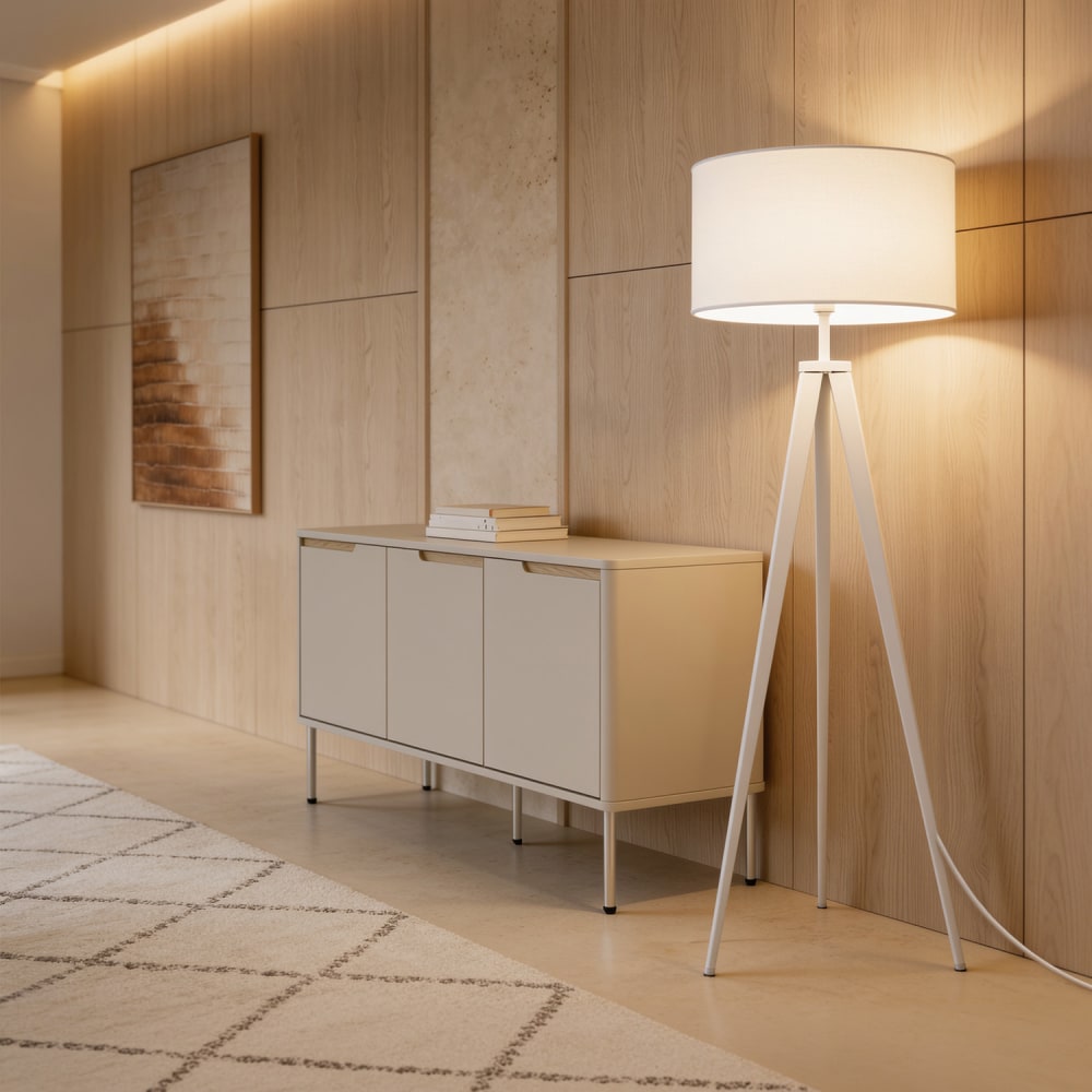 Lampadaire avec base blanche à trois pieds — vue 3