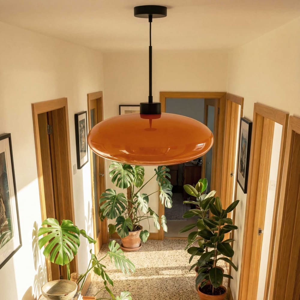 Suspension en verre - équipement coupelle métal orange